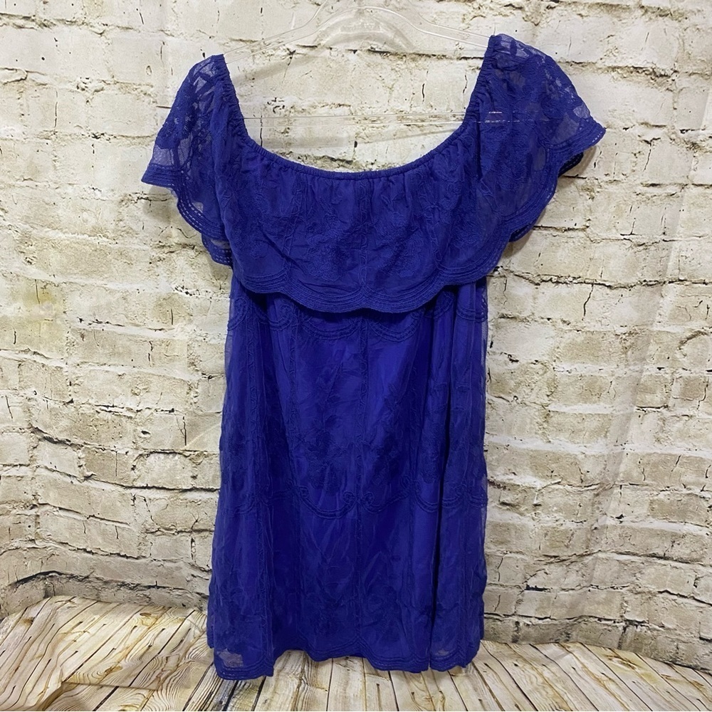 Altar’d State Blue Lace Off The Shoulder Floral Romantic Shift Dress - Picture 4 of 6
